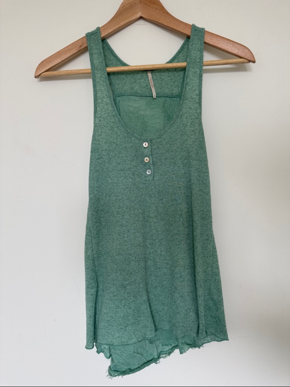 Vintage Free People Mint Green Ribbed Henley Tank